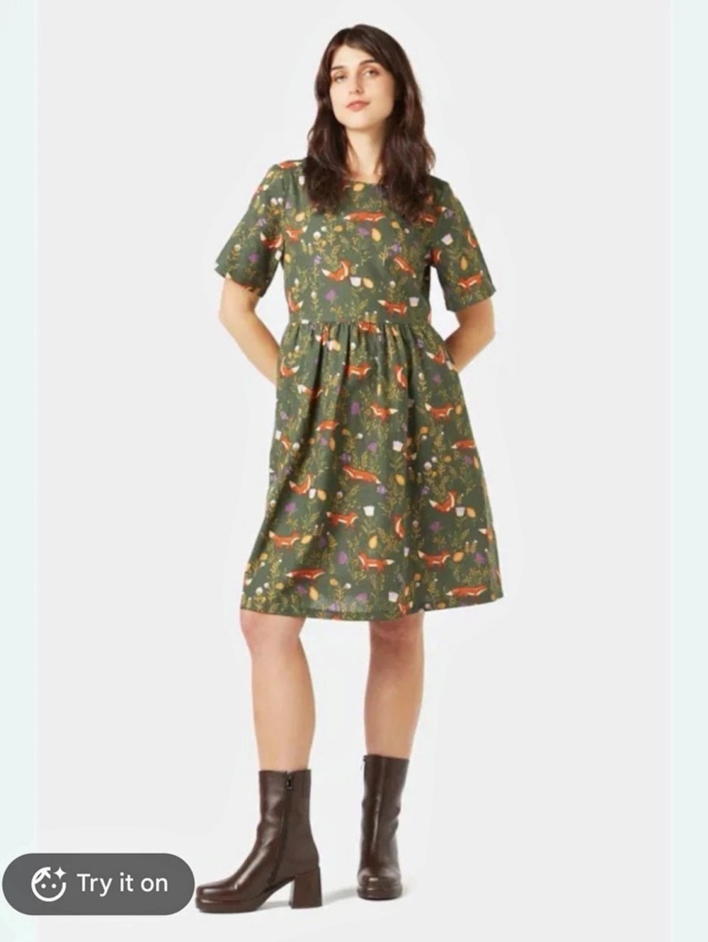 ModCloth Fox Print Mini Dress Size 14 NWT